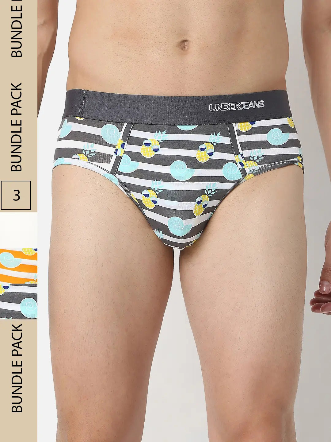 Men Premium Assorted Cotton Blend Printed Brief - Pack Of 3- Underjeans by Spykar