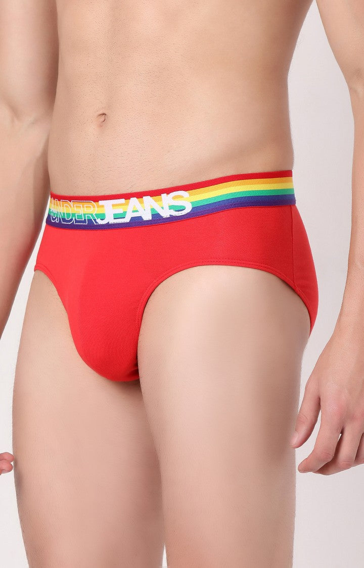 Men Premium Red Multi Cotton Blend Brief- UnderJeans by Spykar