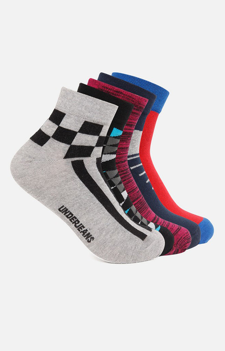 Men Premium Pink Black Navy Grey Red Ankle Length (Non Terry) (Pack of 5) Socks- UnderJeans by Spykar