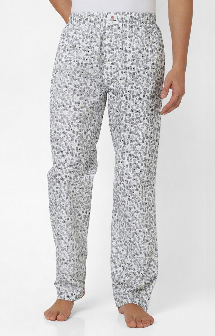 Men Premium White & Black Cotton Printed Pyjama - UnderJeans by Spykar