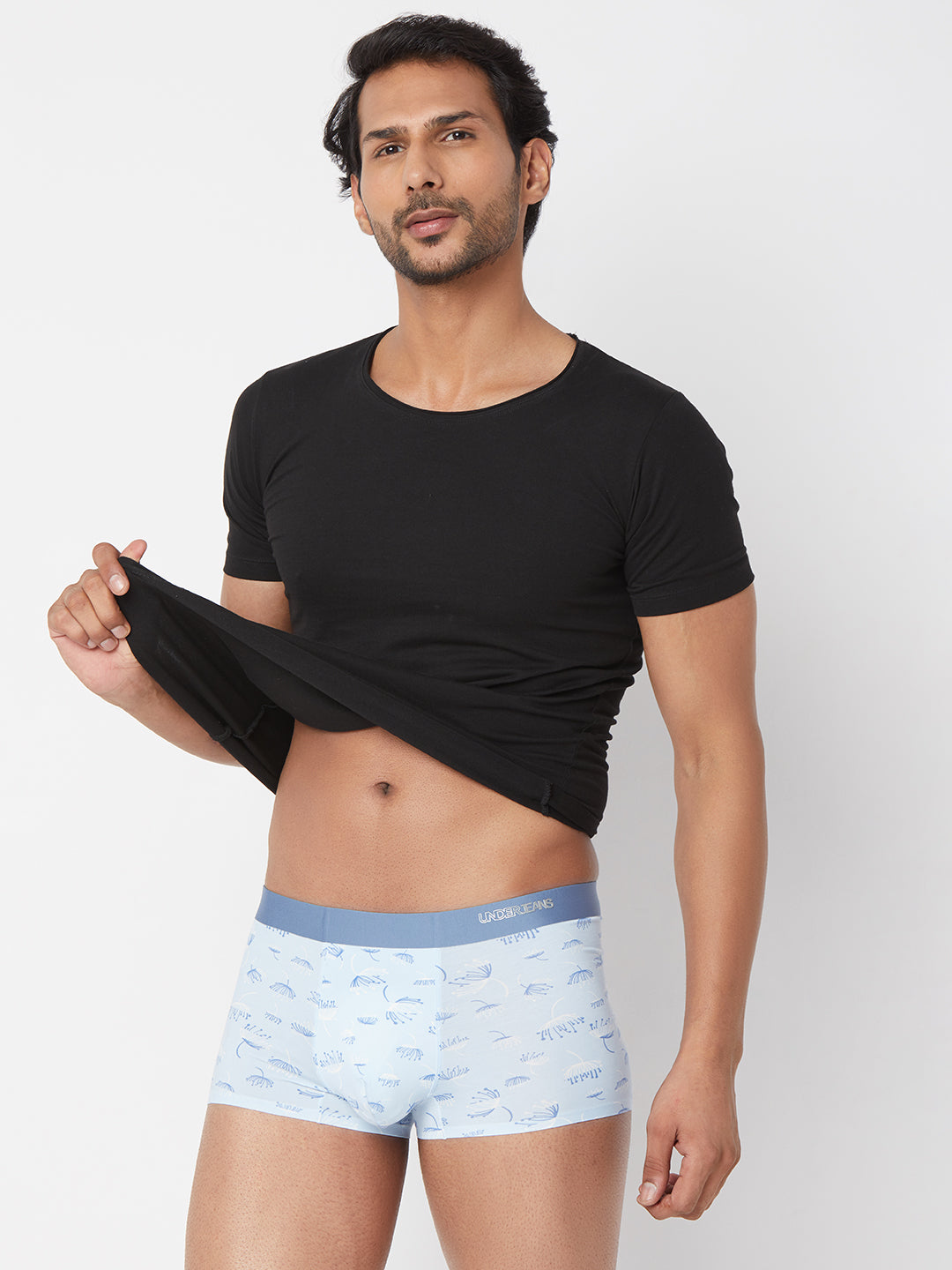 Men SkyBlue Printed Super Premium Bonded Elastic Trunk - UnderJeans by Spykar