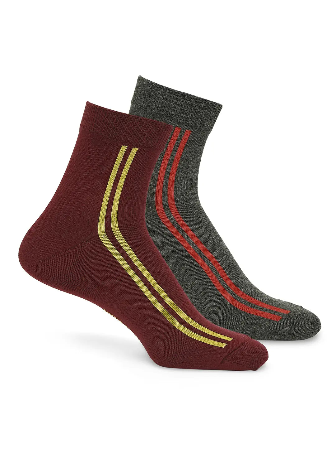 Men Premium Maroon & Anthra Melange Ankle Length Socks - Pack Of 2- Underjeans by Spykar