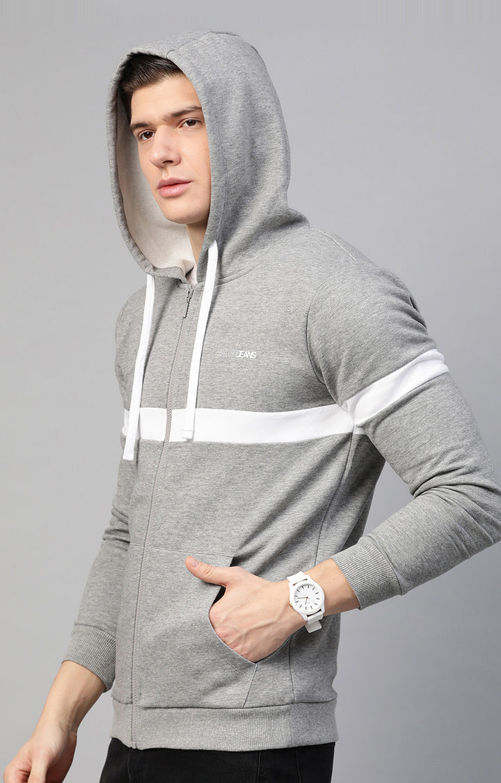 Grey Melange Cotton Solid Hooded Sweatshirts- UnderJeans by Spykar
