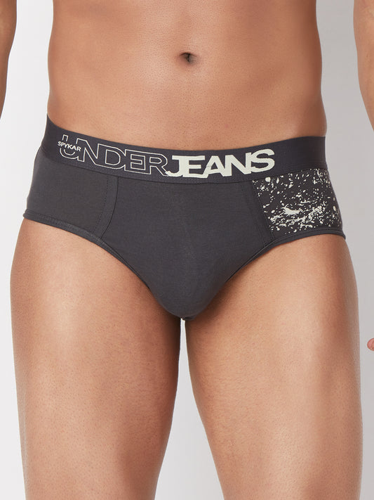 Men Premium Grey Cotton Blend Brief- UnderJeans by Spykar