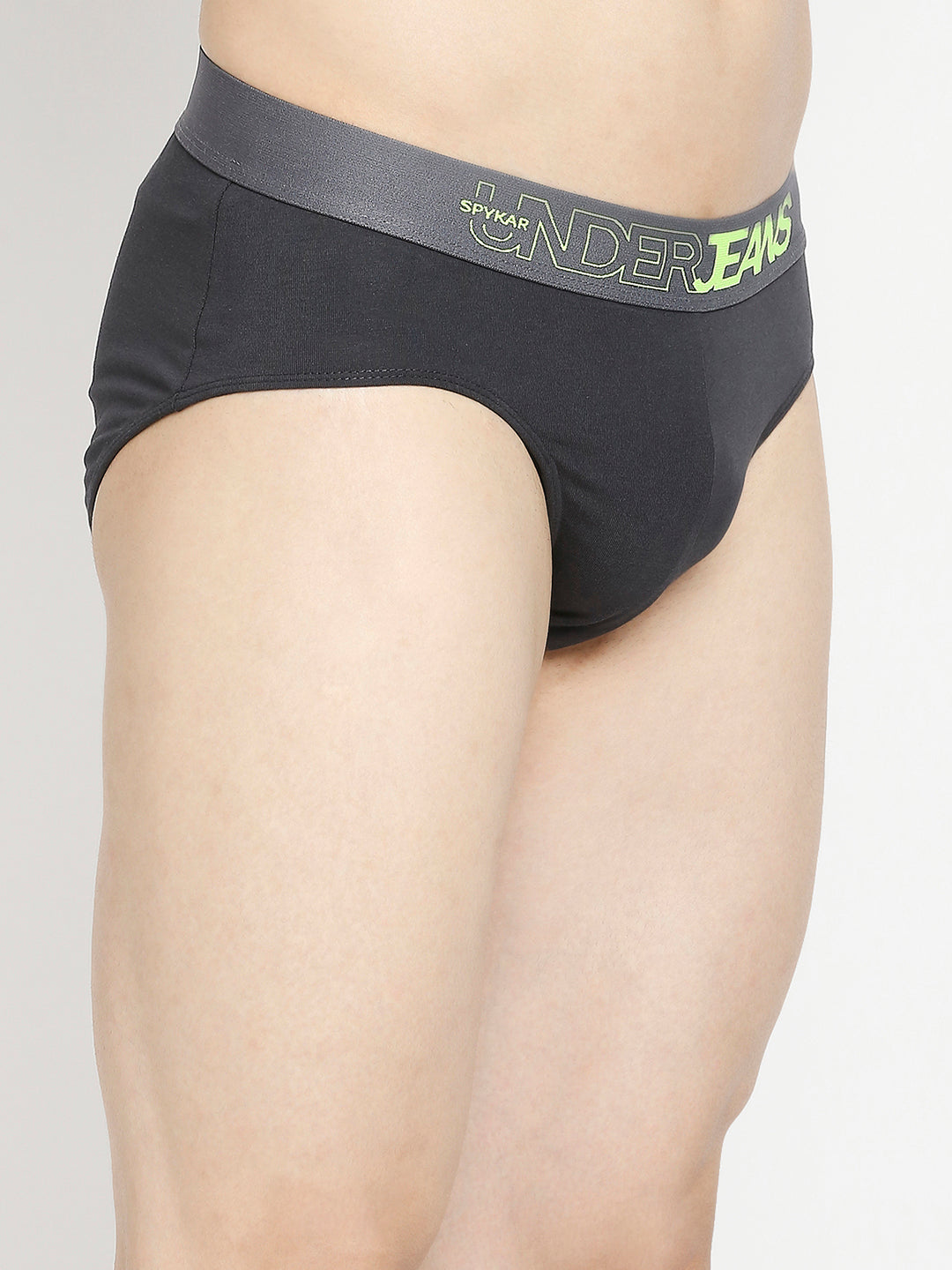 Men Premium Dark Grey & Olive Cotton Blend Brief - Pack Of 2- UnderJeans by Spykar