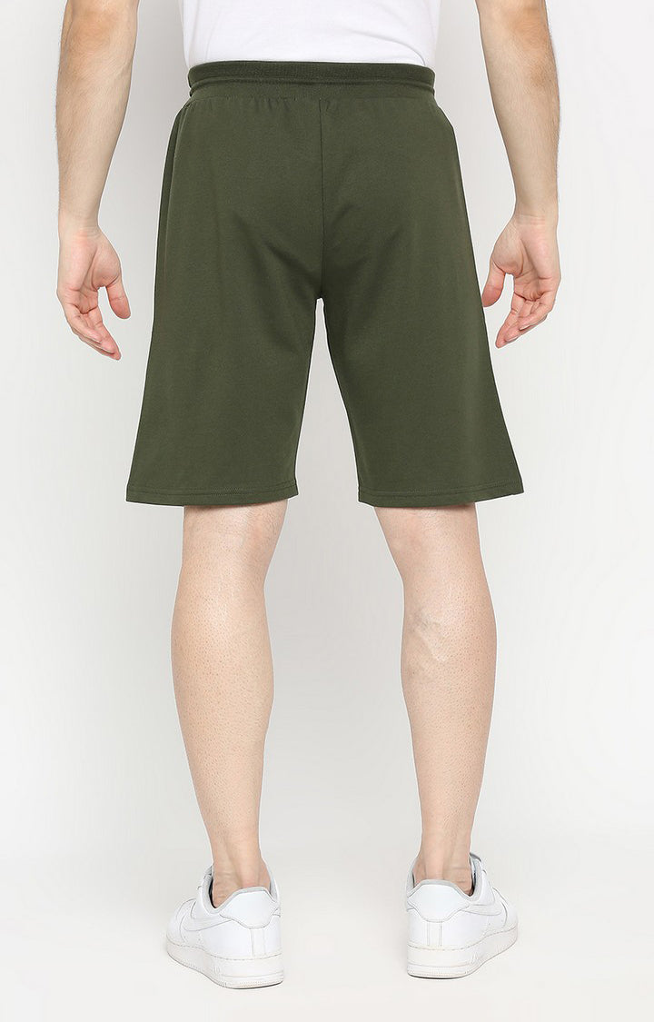 Men Premium Olive Cotton Blend Shorts - UnderJeans by Spykar