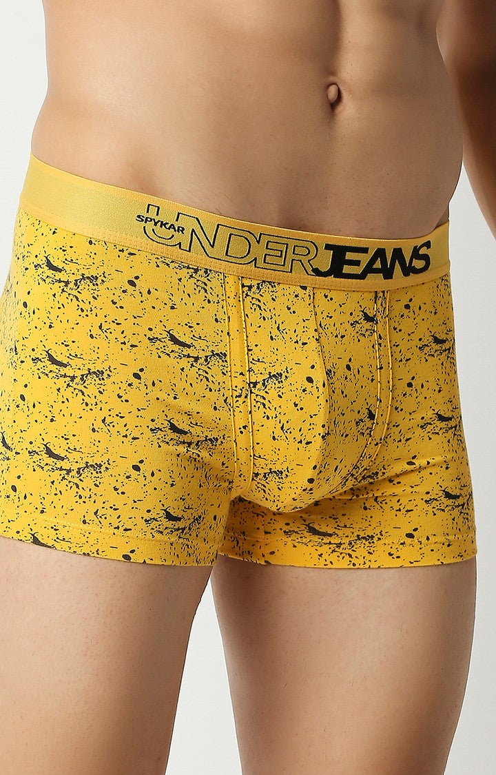 Men Premium Yellow Cotton Blend Regular Fit Trunk - UnderJeans by Spykar