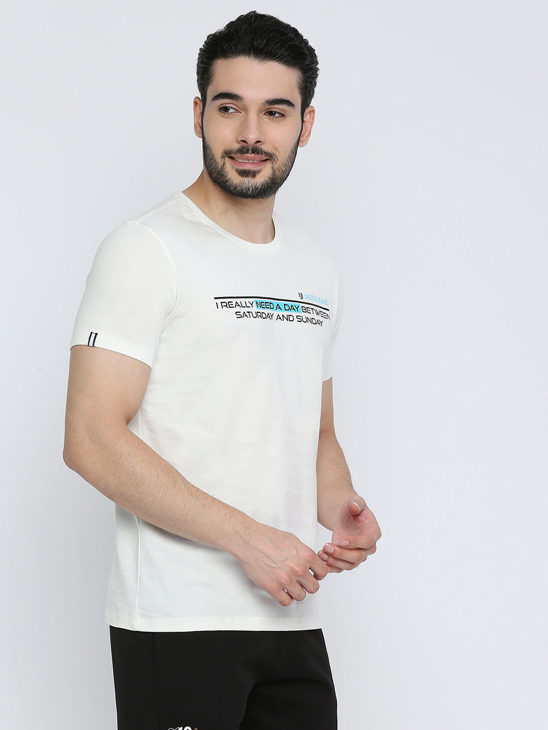 Men Premium Cotton Ecru Round Neck Tshirt- UnderJeans by Spykar