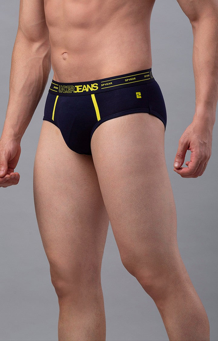 Navy Cotton Brief for Men Premium- UnderJeans by Spykar