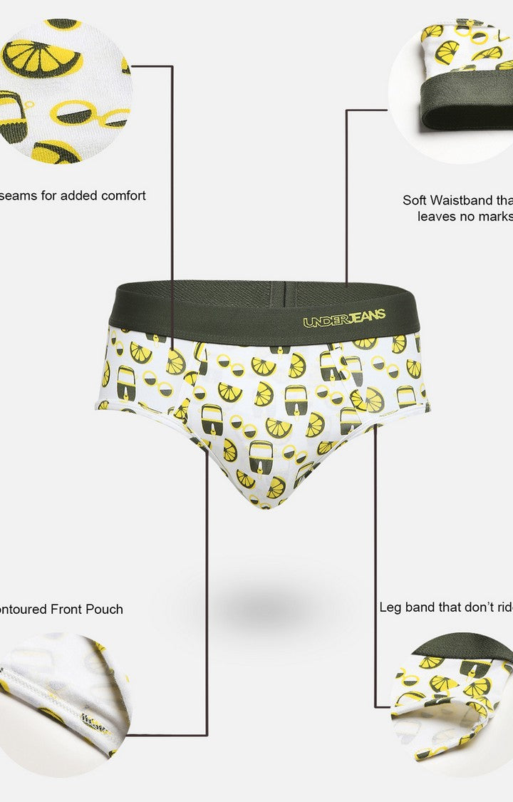 Men Premium Green Cotton Blend Regular Fit Brief - UnderJeans by Spykar
