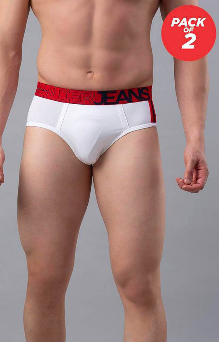 White Cotton Brief for Men Premium - (Pack of 2)- UnderJeans by Spykar
