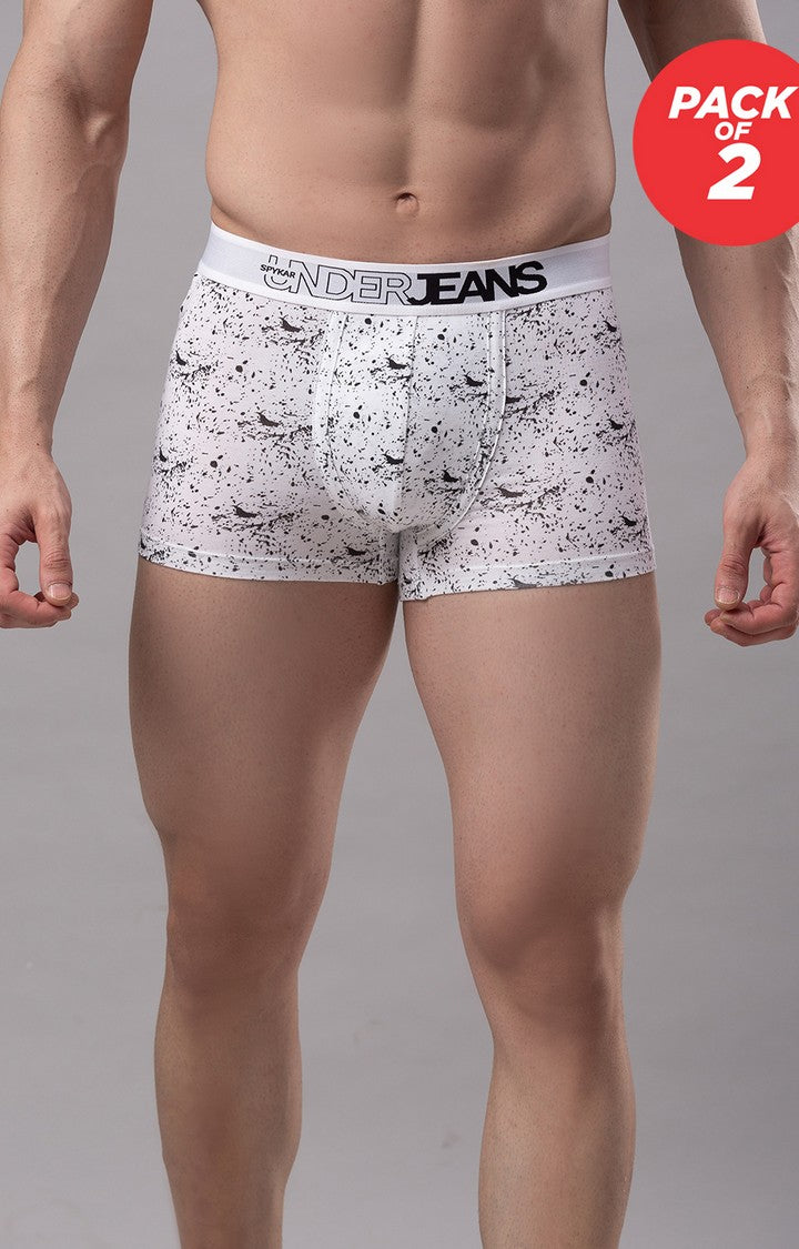 Men Premium Cotton Blend White Trunk (Pack of 2)- UnderJeans by Spykar