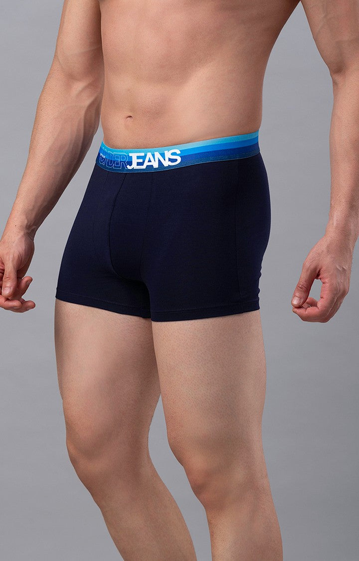 Men Premium Navy-Blue Cotton Blend Trunk- UnderJeans by Spykar