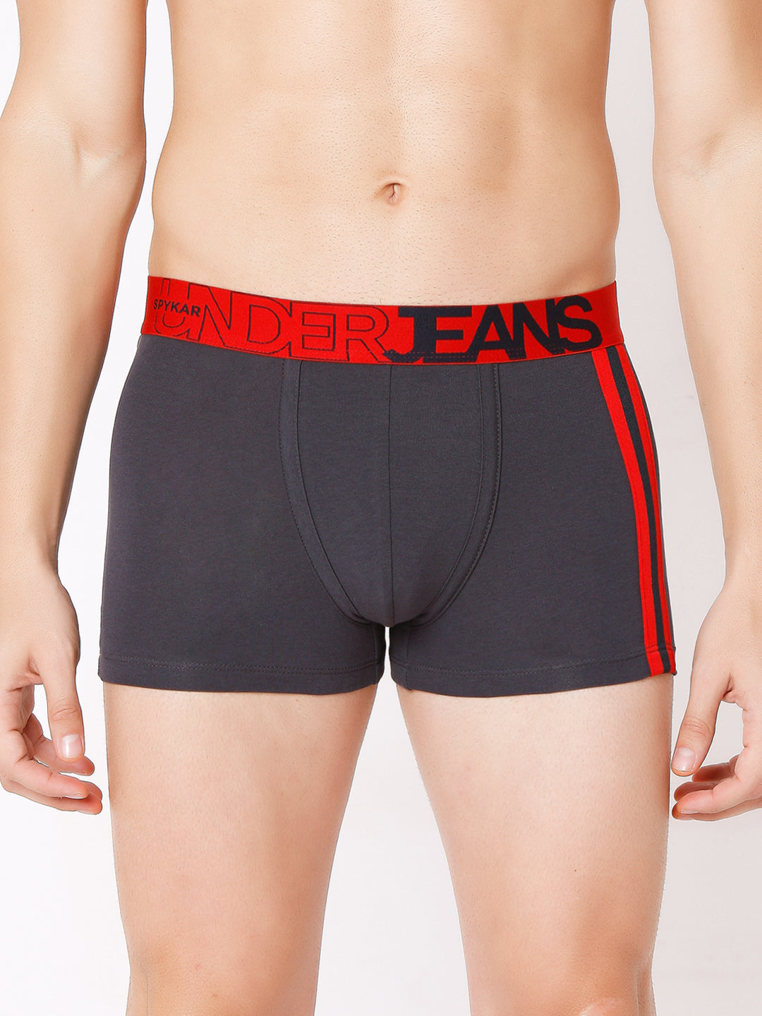 Men Premium Grey-Red & Navy-Orange Cotton Blend Trunk (Pack of 2)- UnderJeans by Spykar