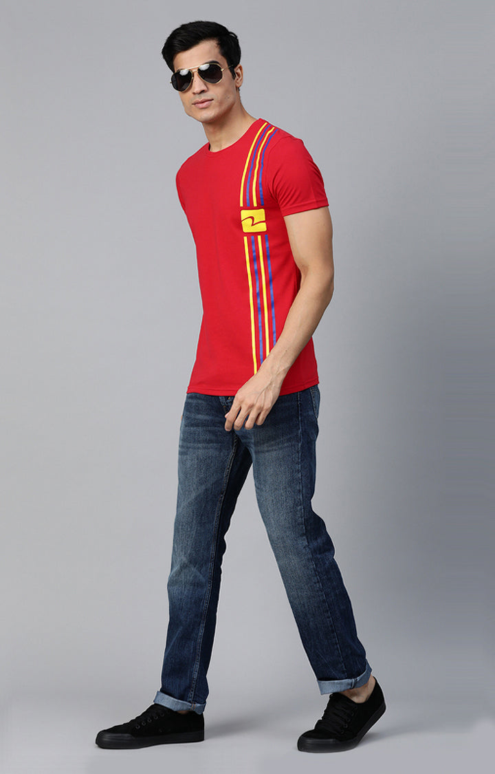 Red Cotton Solid Round Neck T-Shirts- UnderJeans by Spykar