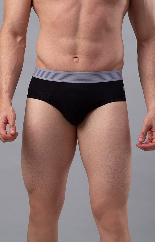 Men Premium Black-Grey Cotton Blend Brief- UnderJeans by Spykar