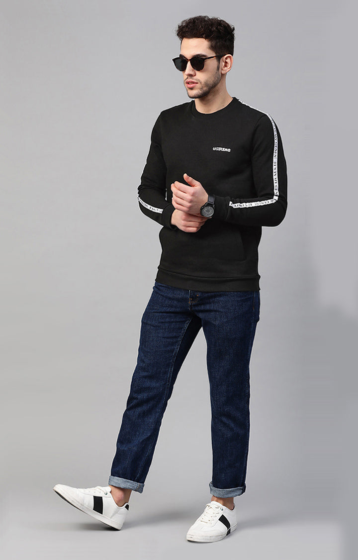 Black Cotton Solid Round Neck Sweatshirts- UnderJeans by Spykar