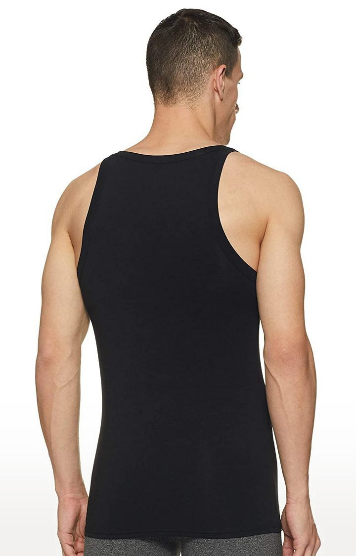 Black Cotton Lycra Vest (Square Neck)- UnderJeans by Spykar