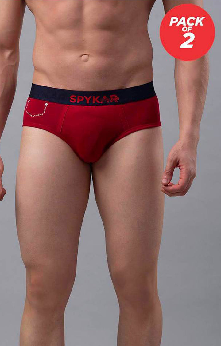 Red Cotton Brief for Men Premium - (Pack of 2)- UnderJeans by Spykar
