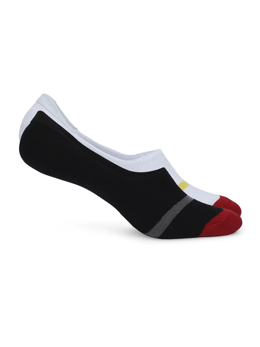 Men Black & White Cotton Blend No Show Socks - Pack Of 2 - Underjeans by Spykar