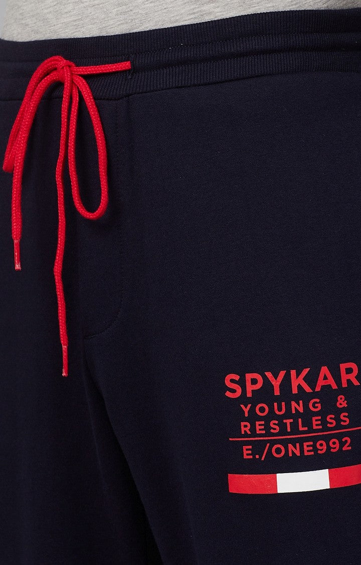 Navy Cotton Blend Solid Trackpants- UnderJeans by Spykar