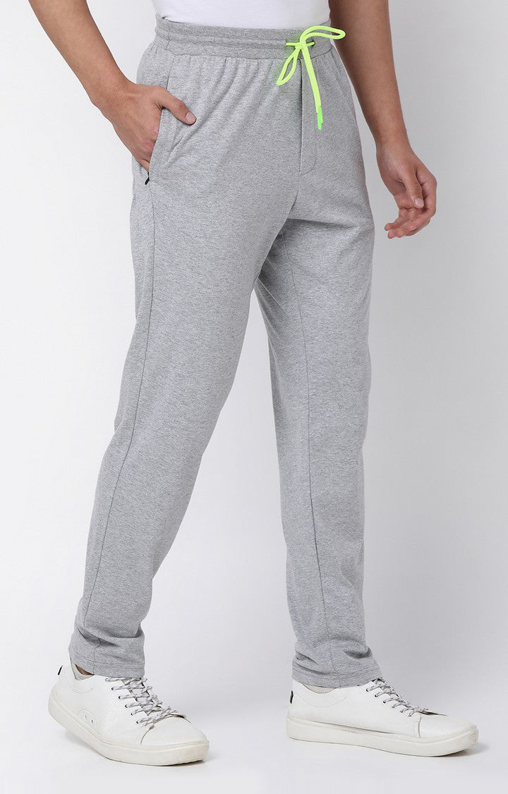 Men Premium Cotton Blend Knitted Grey Trackpant- UnderJeans by Spykar