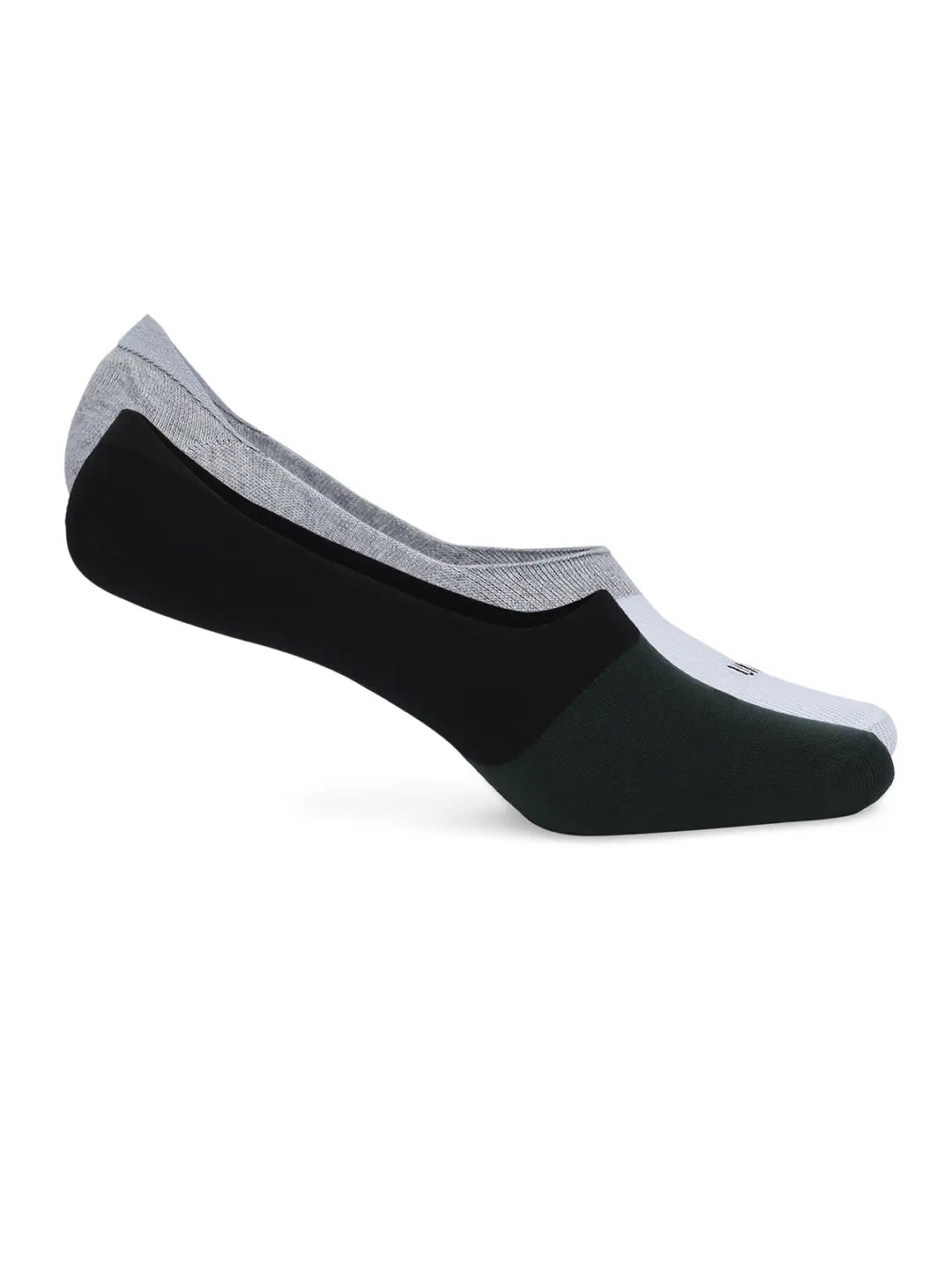 Men White & Bottle Green Cotton Blend No Show Socks - Pack Of 2 - Underjeans by Spykar