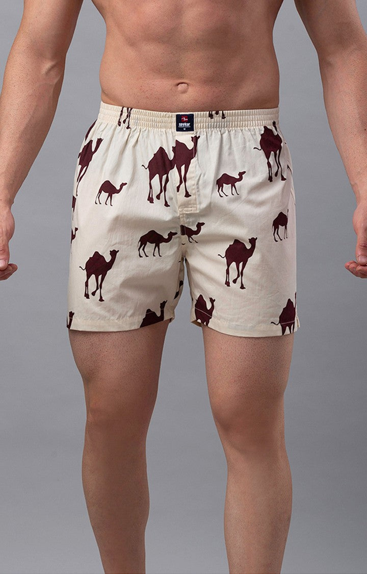Beige Cotton Boxers for Men Premium - (Pack of 2)- UnderJeans by Spykar