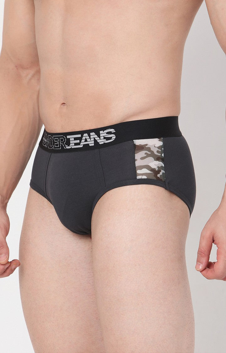 Underjeans By Spykar Grey Solid Briefs For Men