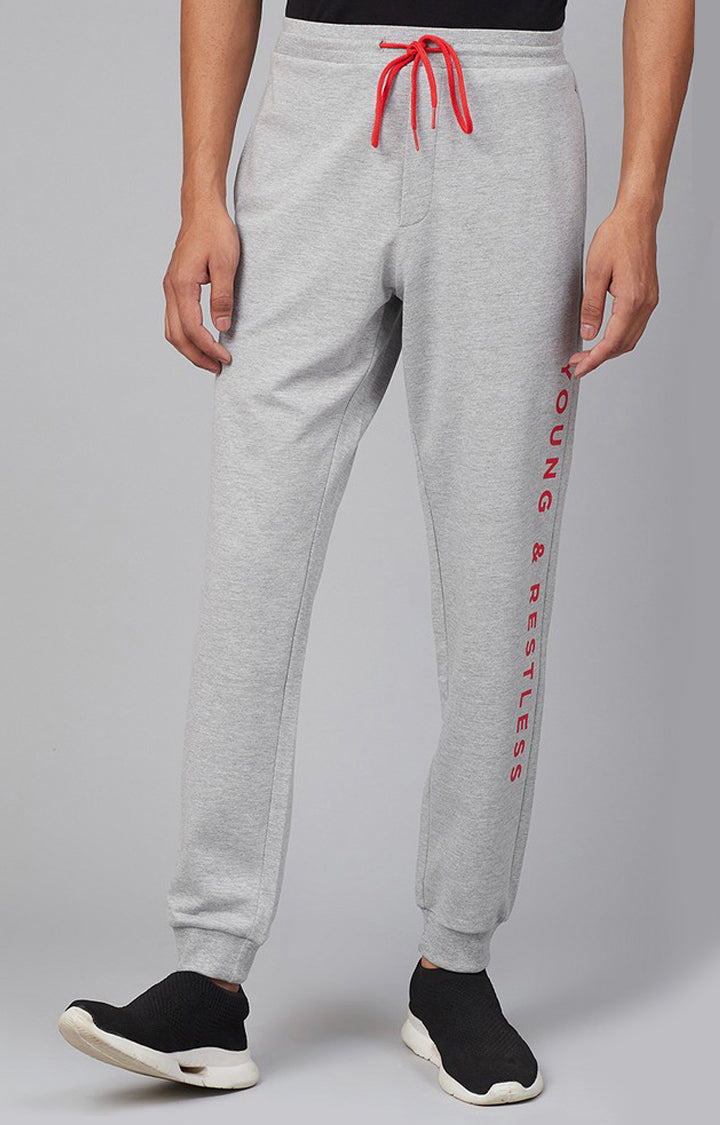 Grey Milange Cotton Blend Solid Trackpants- UnderJeans by Spykar