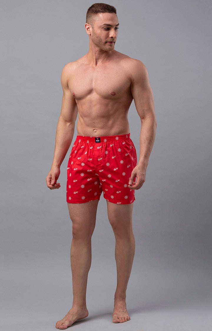 Red Cotton Boxer for Men Premium- UnderJeans by Spykar
