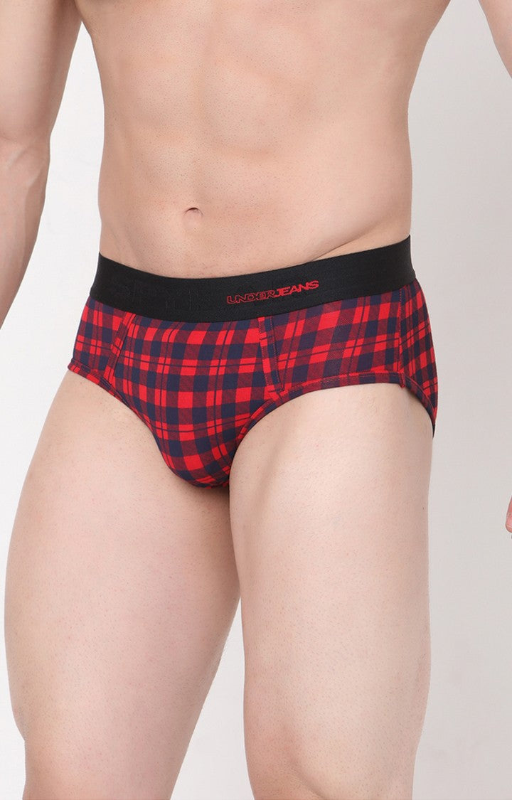 Blue-Check Cotton Brief for Men Premium- UnderJeans by Spykar