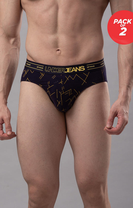 Underjeans by Spykar Men Premium Cotton Blend Navy Brief - (Pack of 2)
