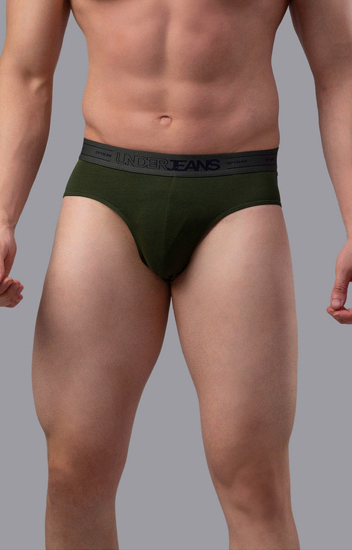 Olive Cotton Brief for Men Premium - (Pack of 2)- UnderJeans by Spykar
