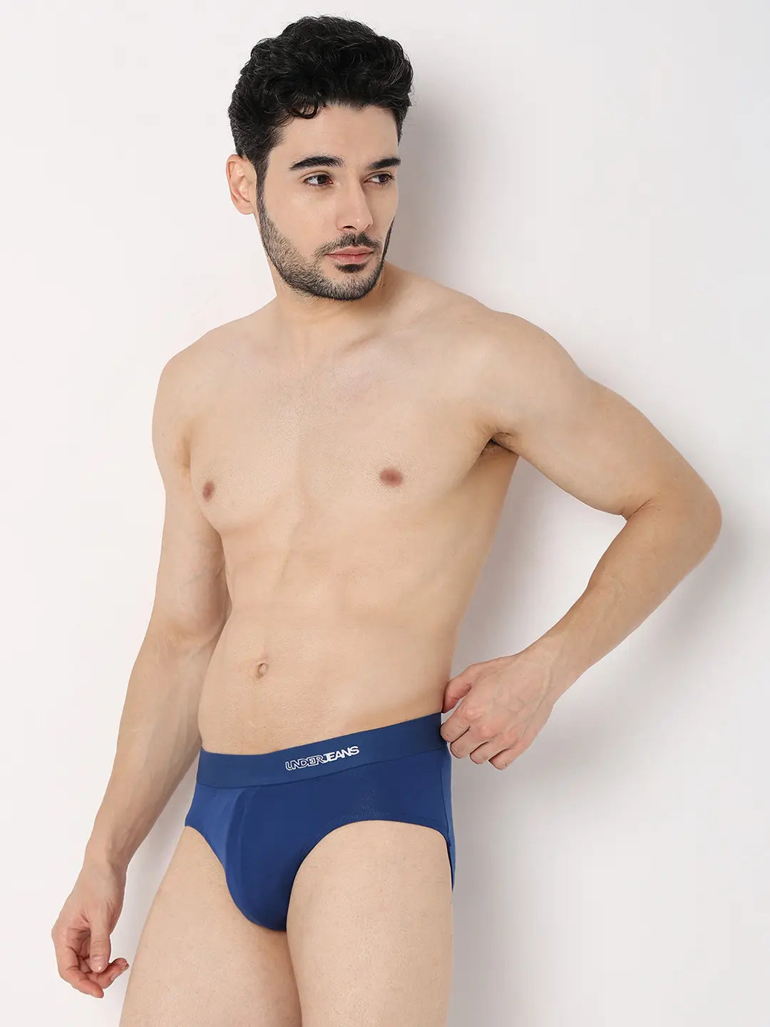 Underjeans by Spykar Men Premium Dark Blue Cotton Blend Regular Fit Brief