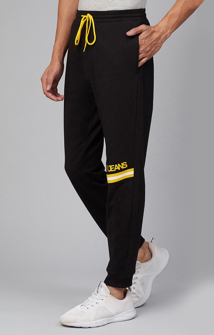 Black Cotton Blend Solid Trackpants- UnderJeans by Spykar