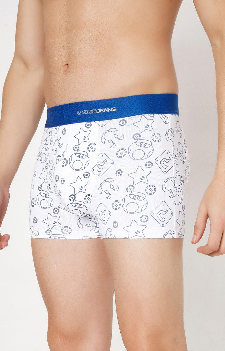 Men Premium White Dark blue Cotton Blend Trunk- UnderJeans by Spykar