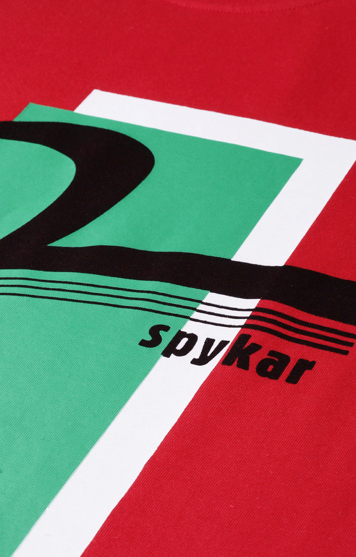 Red Cotton Printed Round Neck T-Shirts- UnderJeans by Spykar