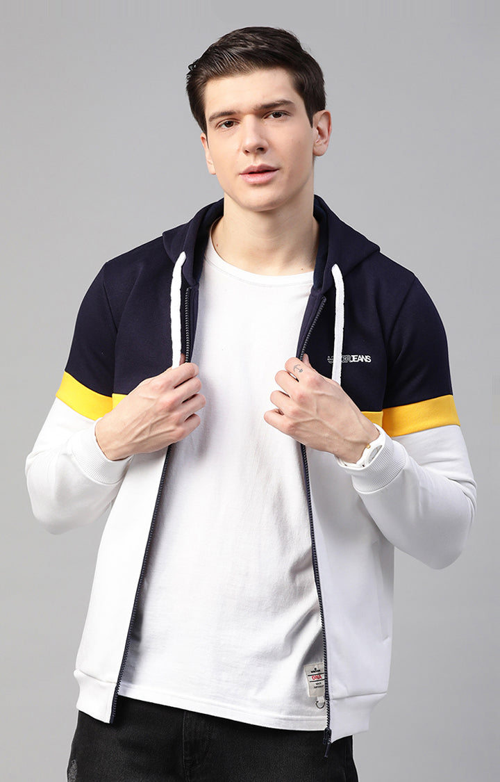 Navy Cotton Solid Hooded Sweatshirts- UnderJeans by Spykar