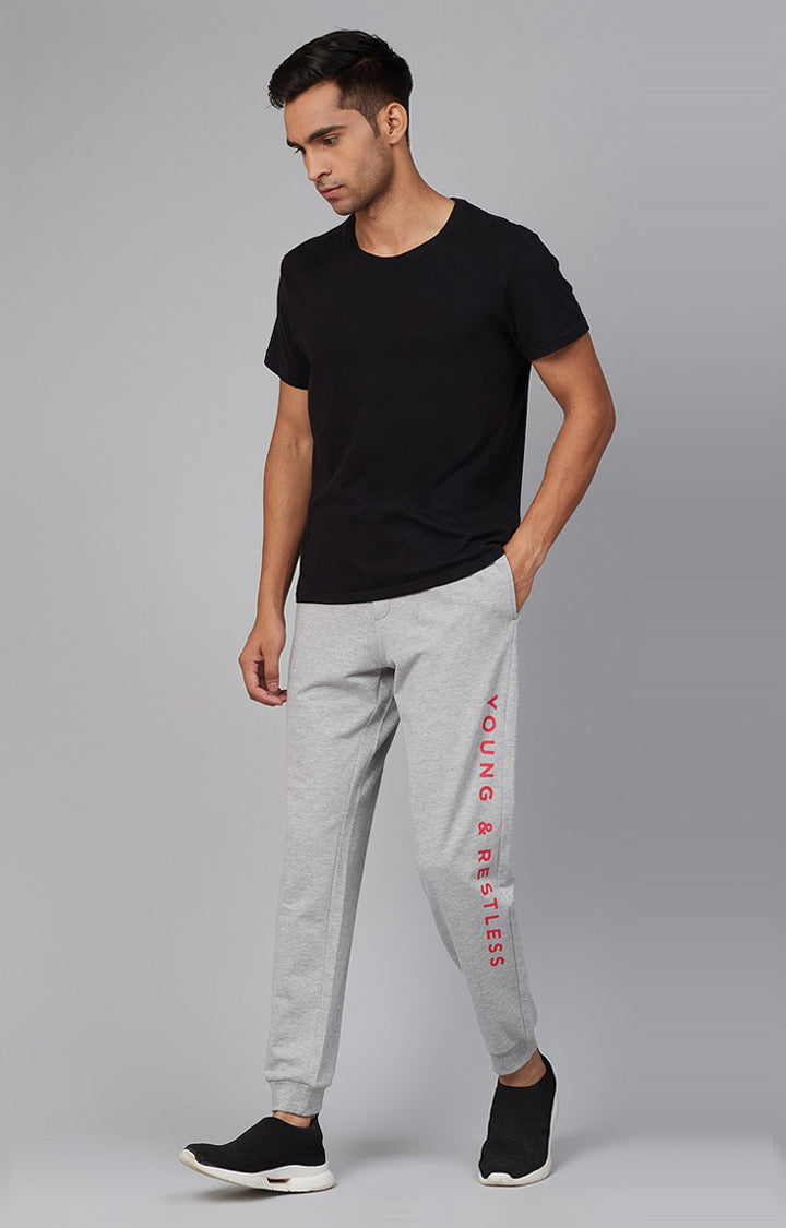 Grey Milange Cotton Blend Solid Trackpants- UnderJeans by Spykar