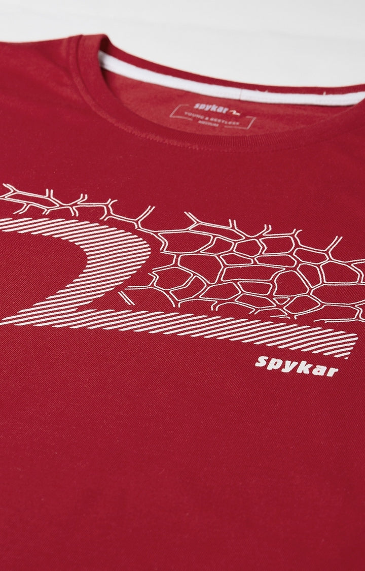 Red Cotton Printed Round Neck T-Shirts- UnderJeans by Spykar
