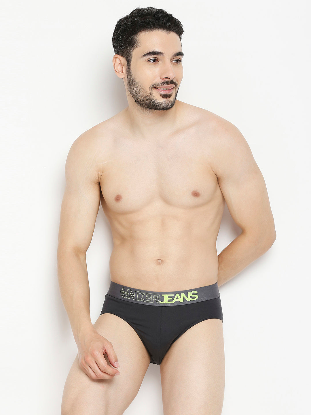 Men Premium Dark Grey & Olive Cotton Blend Brief - Pack Of 2- UnderJeans by Spykar