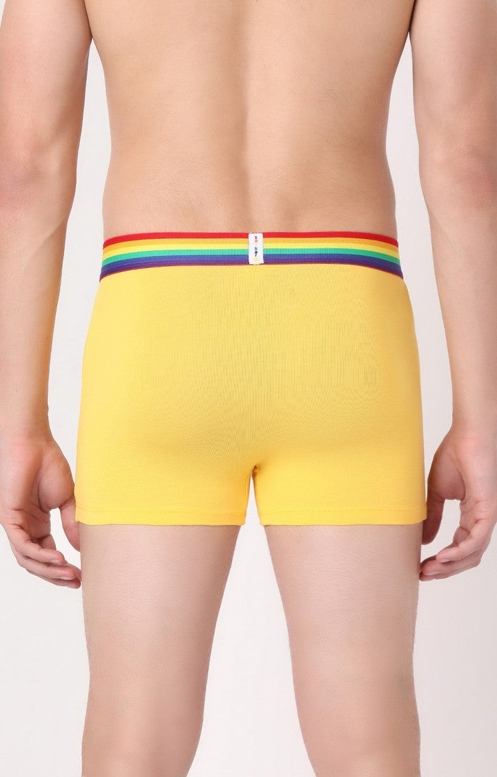 Men Premium Yellow Multi Cotton Blend Trunk- UnderJeans by Spykar
