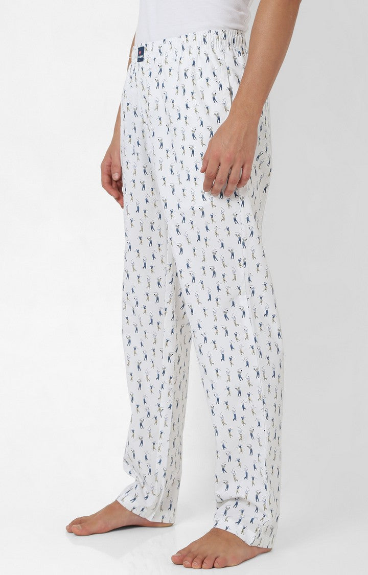 Men Premium White Cotton Printed Pyjama - UnderJeans By Spykar