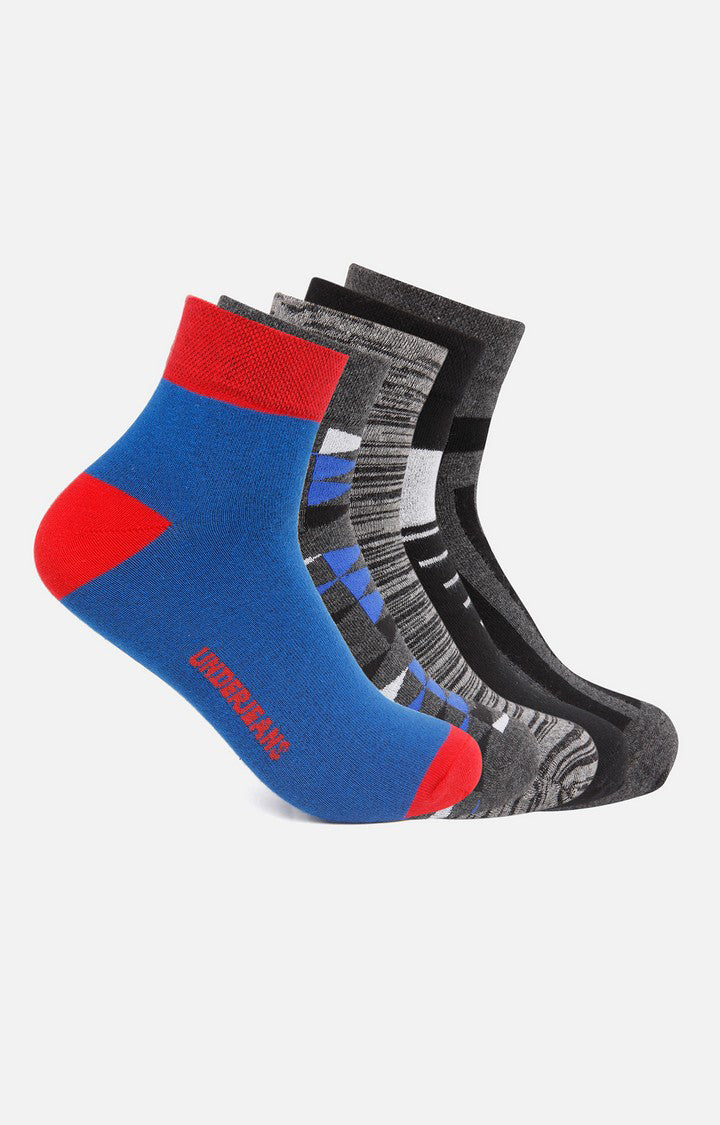 Men Premium Grey Anthra Black Anthra Blue Ankle Length (Non Terry) (Pack of 5) Socks- UnderJeans by Spykar