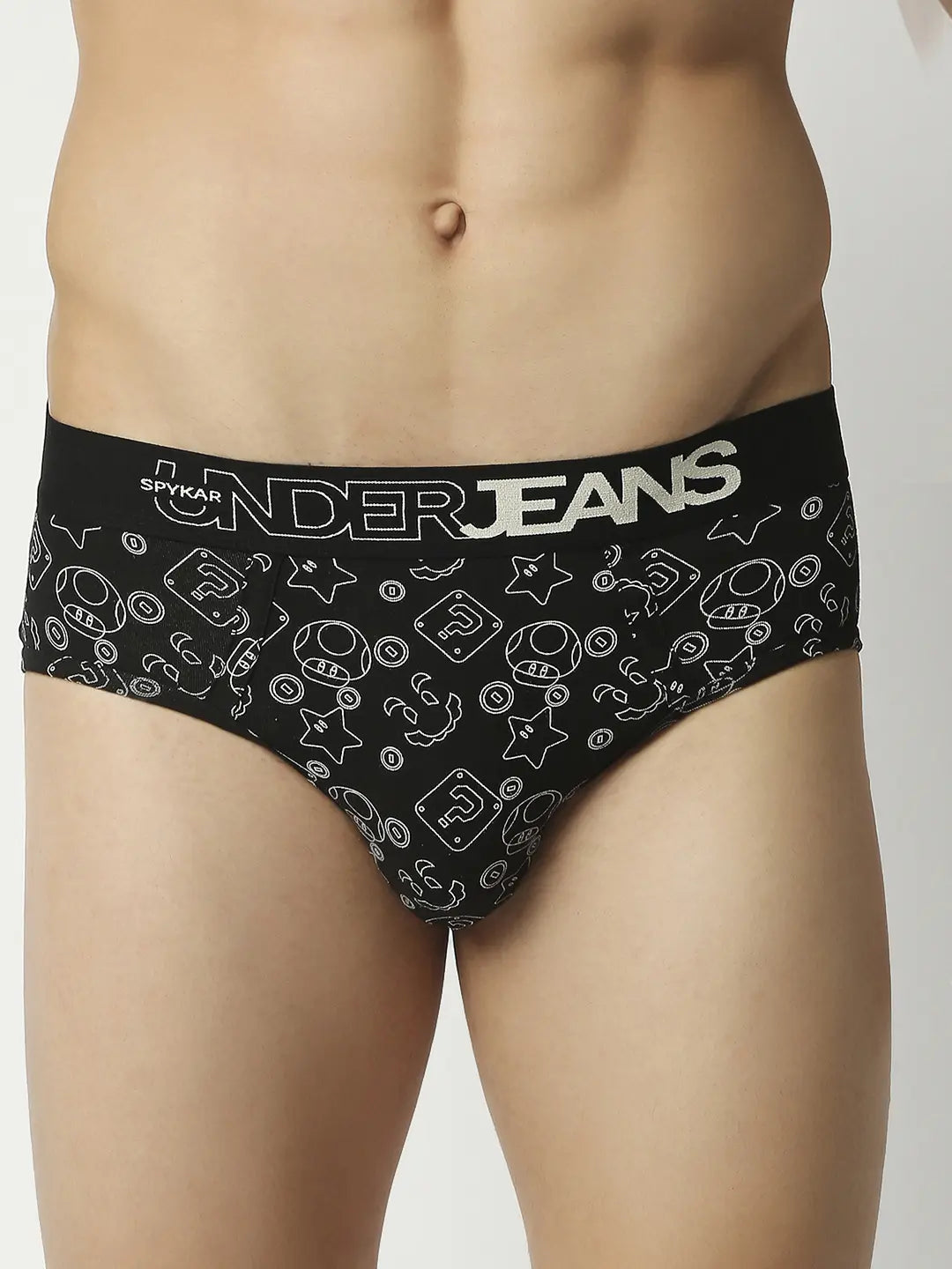 Men Premium Assorted Cotton Blend Printed Brief - Pack Of 3- Underjeans by Spykar