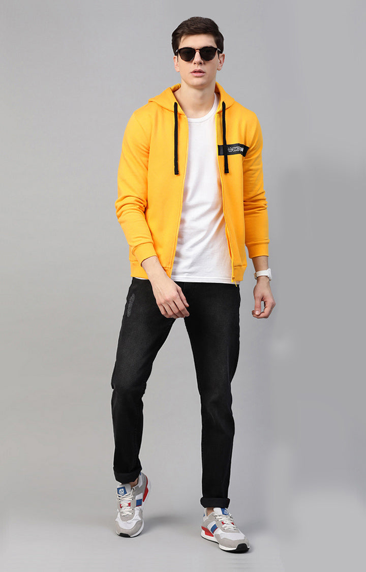 Mustard Cotton Solid Hooded Sweatshirts- UnderJeans by Spykar