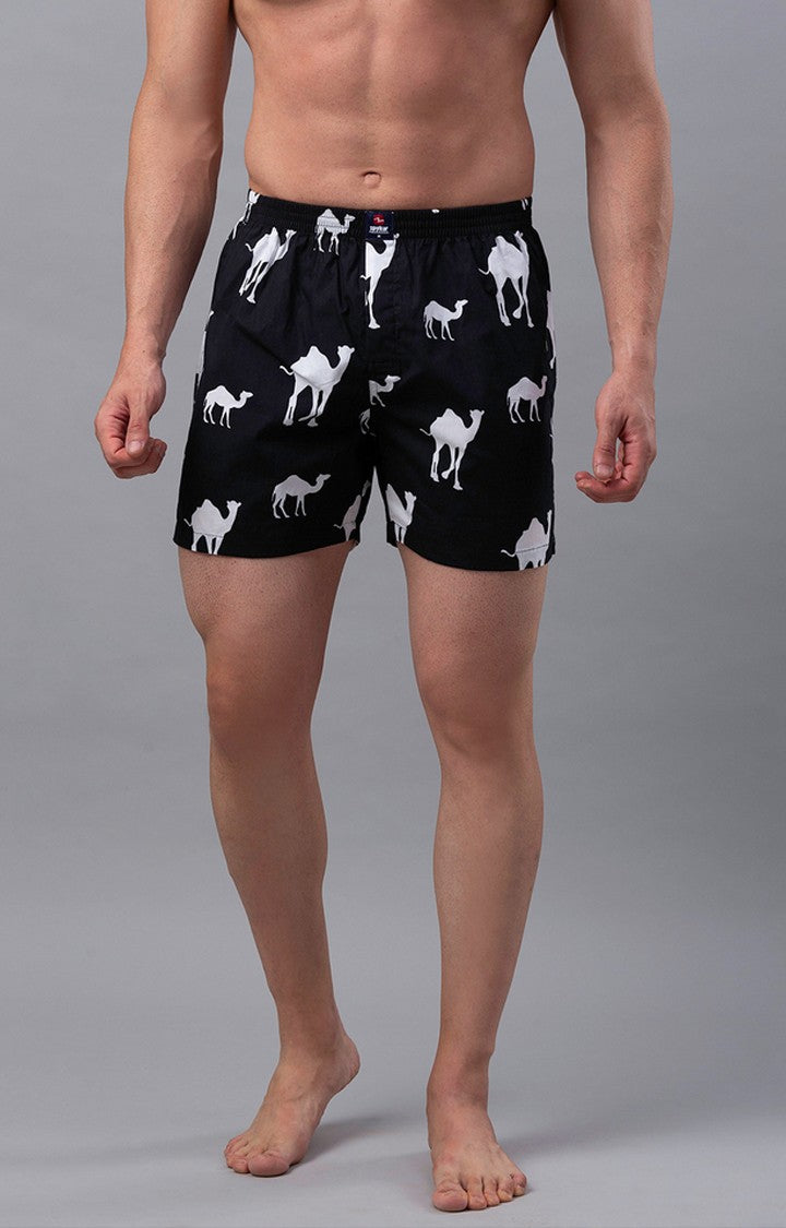 Black Cotton Boxer for Men Premium - (Pack of 2)- UnderJeans by Spykar