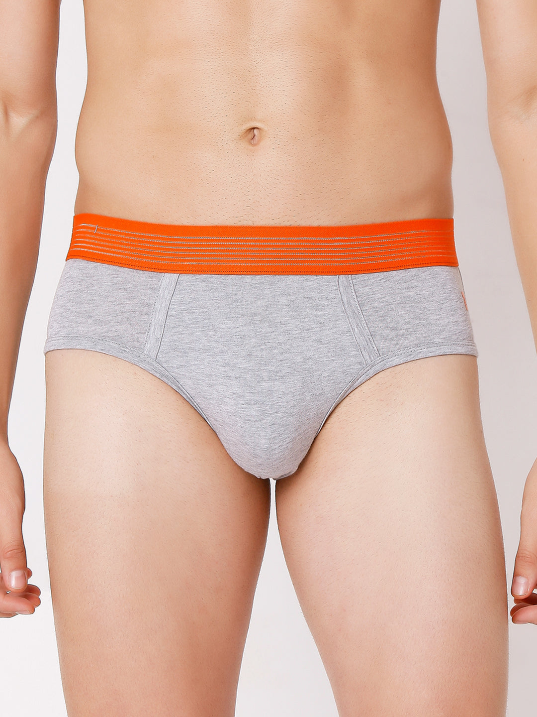 Men Premium Black-Grey & Grey-Orange Cotton Blend Brief (Pack of 2)- UnderJeans by Spykar