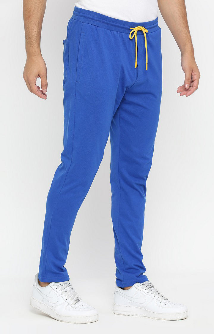 Men Premium Knitted Royal Blue Cotton Trackpant - UnderJeans by Spykar
